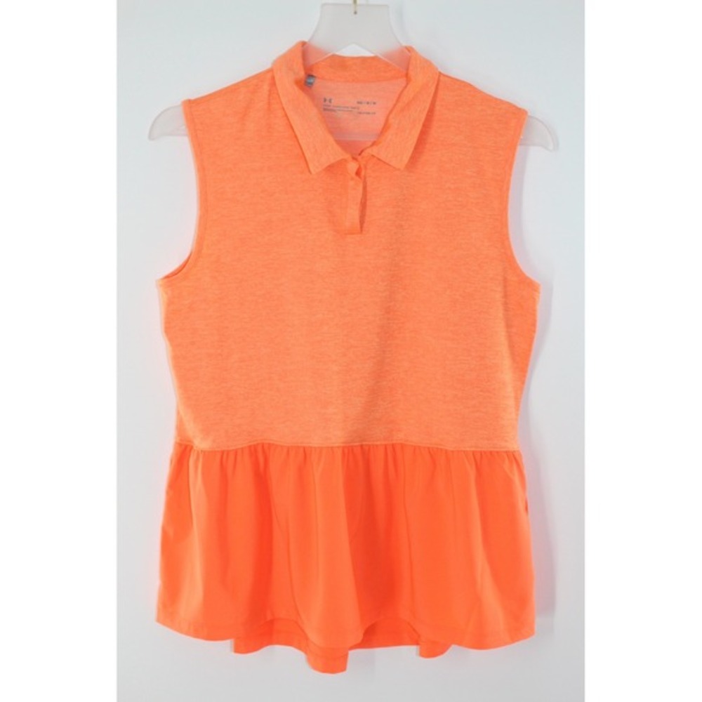 Under Armour Sleeveless Polo Peplum Hem‎ HeatGear Size Medium Orange